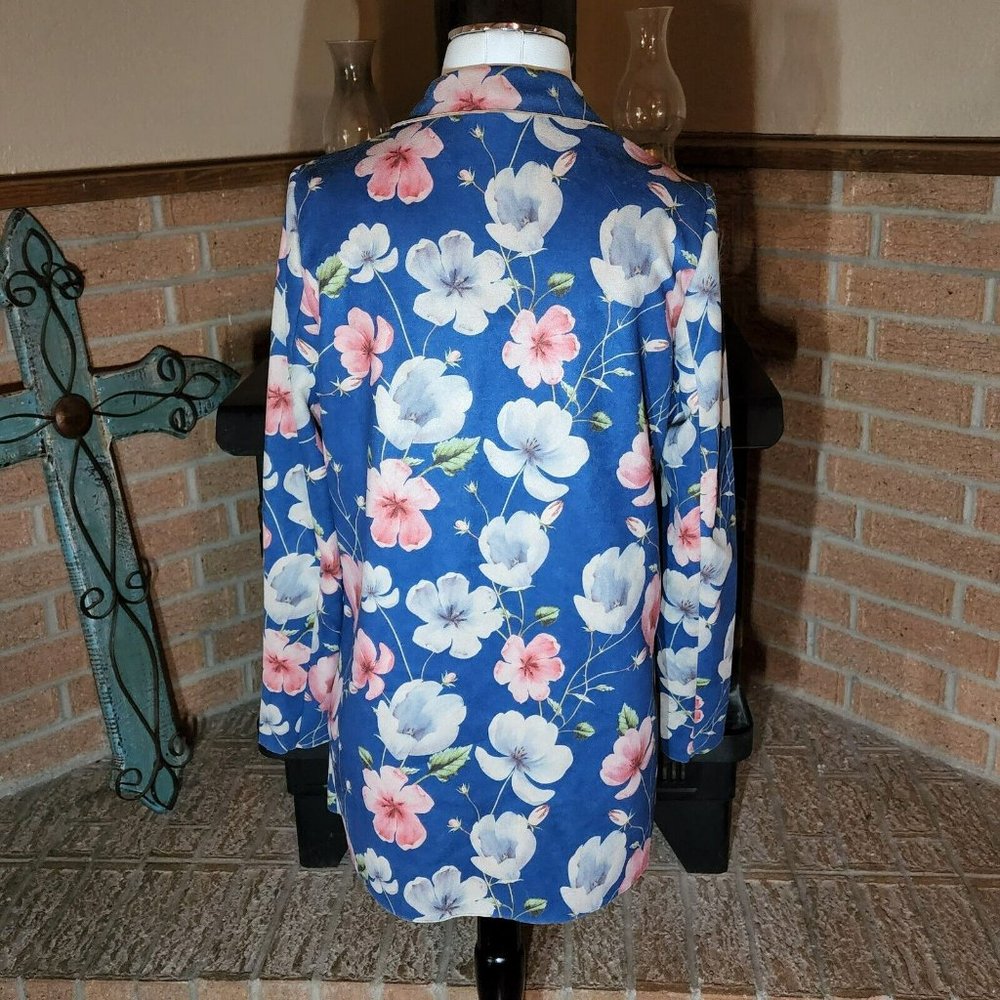 Solitaire Anthropologie Faux Suede Floral Open Front Blazer Duster Size S - Picture 2 of 4